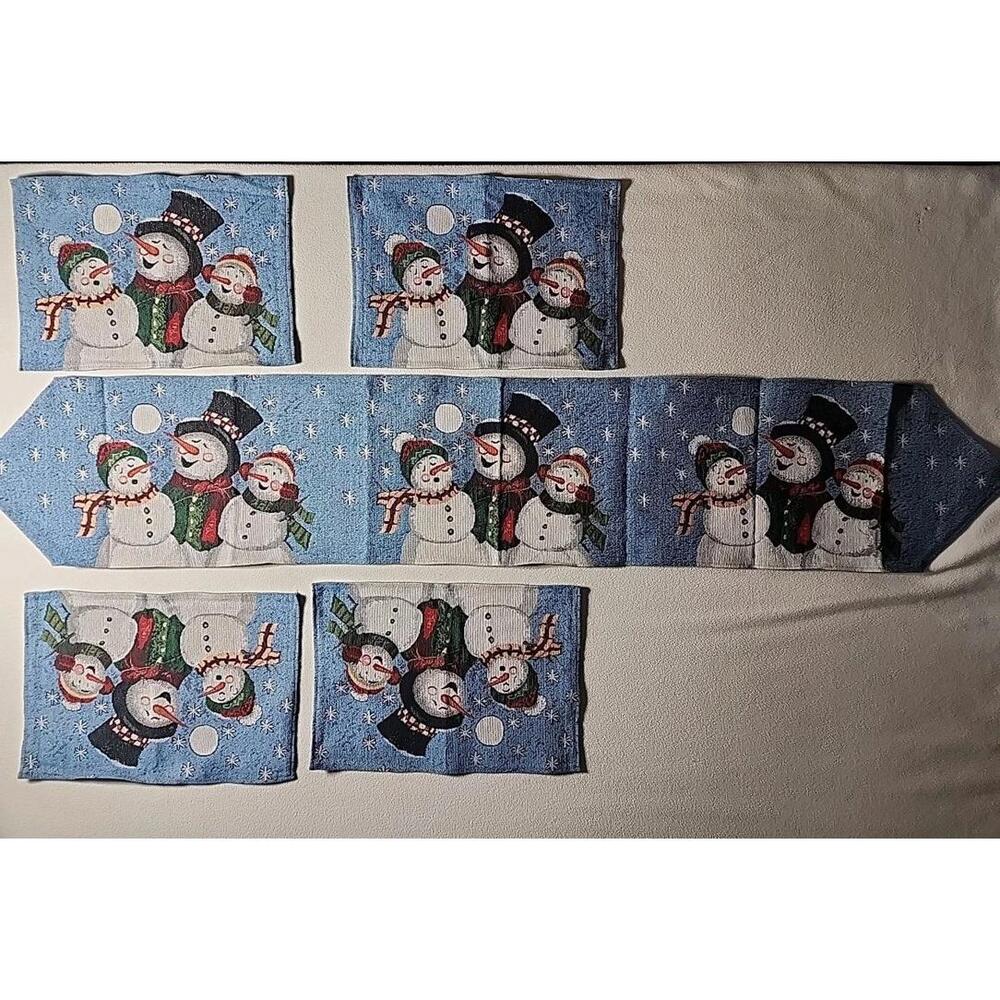 Tapestry Snowman Table Runner with 4 Placemats